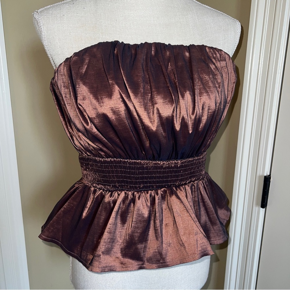 Shein Metallic Bronze bustier cropped Flare tube top Size M 6